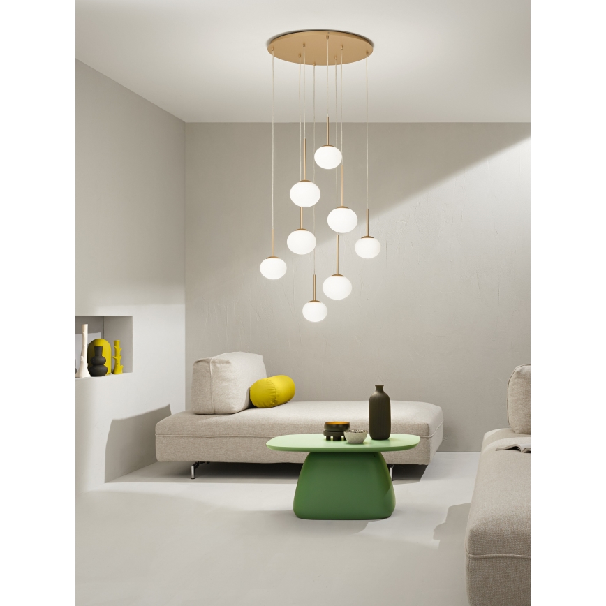 Ondaluce - Luster na sajli JEWEL 8xE14/10W/230V prečnik 70 cm zlatna/bela