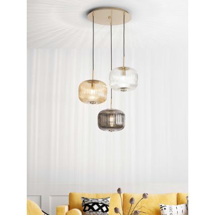 Ondaluce - Luster na sajli ODETTE 3xE14/10W/230V prečnik 43 cm zlatna/dimljena višebojna