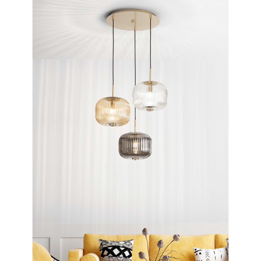 Ondaluce - Luster na sajli ODETTE 3xE14/10W/230V prečnik 43 cm zlatna/dimljena višebojna
