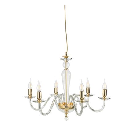 Ondaluce - Luster na sajli PAGANINI, 6xE14/10W/230V, prečnik 70 cm, zlatna/prozirna