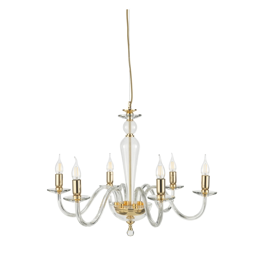 Ondaluce - Luster na sajli PAGANINI, 6xE14/10W/230V, prečnik 70 cm, zlatna/prozirna