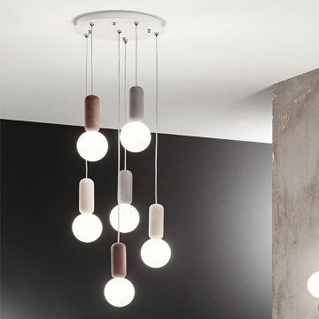 Ondaluce - Luster na sajli ROCK 6xG9/7W/230V, Ø 35 cm beton/smeđa/siva/bela