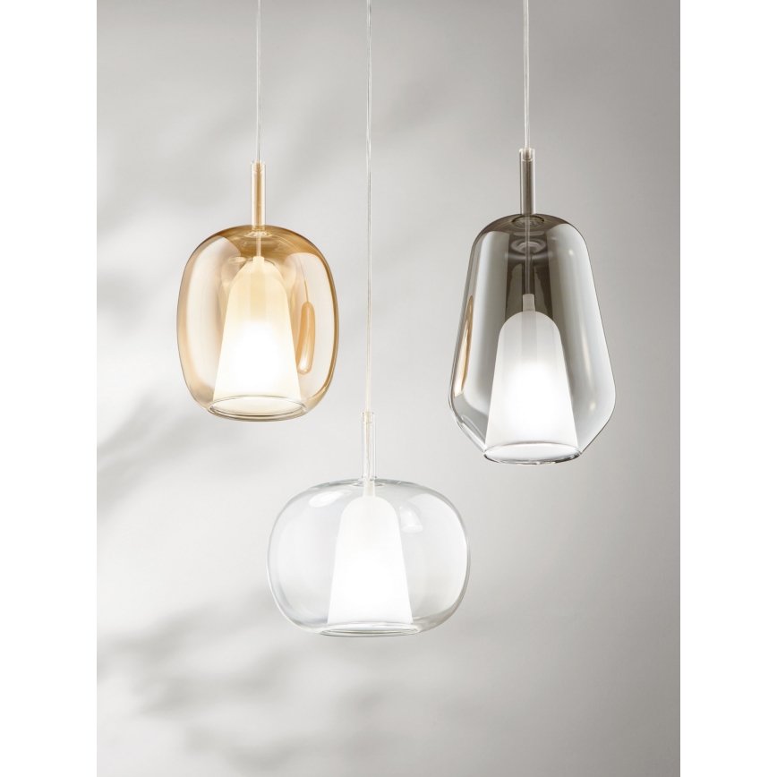 Ondaluce - Luster na sajli THELMA 1xE27/15W/230V prečnik 19,5 cm zlatna/duvanska bež