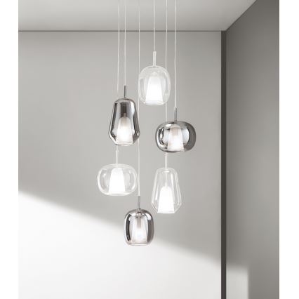 Ondaluce - Luster na sajli THELMA 1xE27/15W/230V, prečnik 19,5 cm, zlatna/prozirna