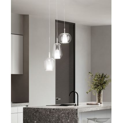 Ondaluce - Luster na sajli THELMA 1xE27/15W/230V, prečnik 19,5 cm, zlatna/prozirna