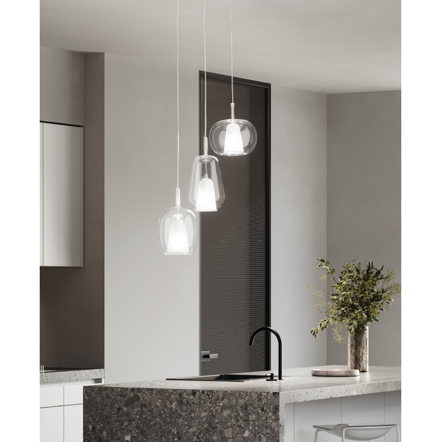 Ondaluce - Luster na sajli THELMA 1xE27/15W/230V, prečnik 19,5 cm, zlatna/prozirna