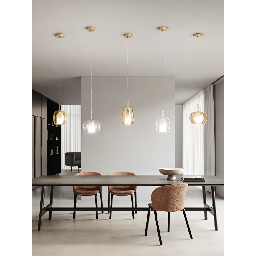 Ondaluce - Luster na sajli THELMA 1xE27/15W/230V prečnik 25 cm zlatna/zadimljeno bež