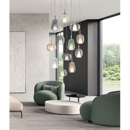 Ondaluce - Luster na sajli THELMA 1xE27/15W/230V prečnik 25 cm zlatna/zadimljeno bež