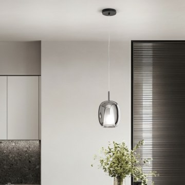 Ondaluce - Luster na sajli THELMA 1xE27/15W/230V Ø 19,5 cm crna/dimljeno-siva