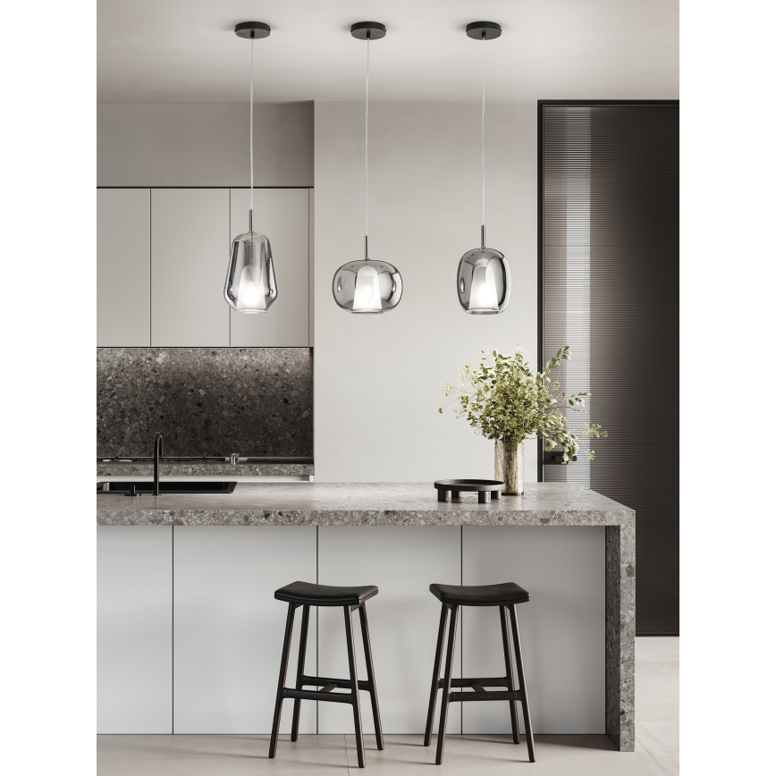 Ondaluce - Luster na sajli THELMA 1xE27/15W/230V Ø 19,5 cm crna/dimljeno-siva