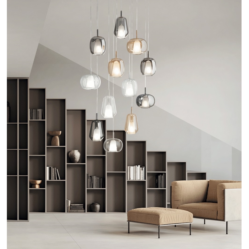 Ondaluce - Luster na sajli THELMA 1xE27/15W/230V Ø 25 cm zlatna/prozirna