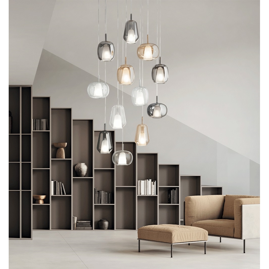 Ondaluce - luster na sajli THELMA 3xE27/15W/230V prečnik 19,5 cm zlatna/prozirna