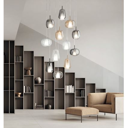 Ondaluce - Luster na sajli THELMA 3xE27/15W/230V Ø 19,5 cm crna/zadimljeno-siva