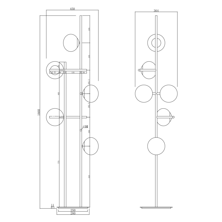 Ondaluce - Podna lampa JEWEL 6xE14/10W/230V 166 cm zlatna/bela
