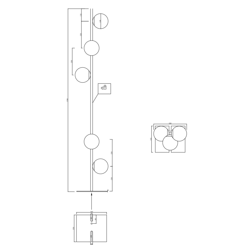 Ondaluce - Podna lampa MONILE 5xE14/10W/230V 170 cm crna/zadimljena crna