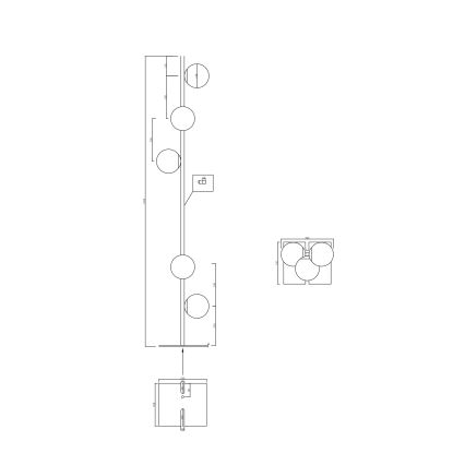 Ondaluce - Podna lampa MONILE 5xE14/10W/230V 170 cm zlatna/bela