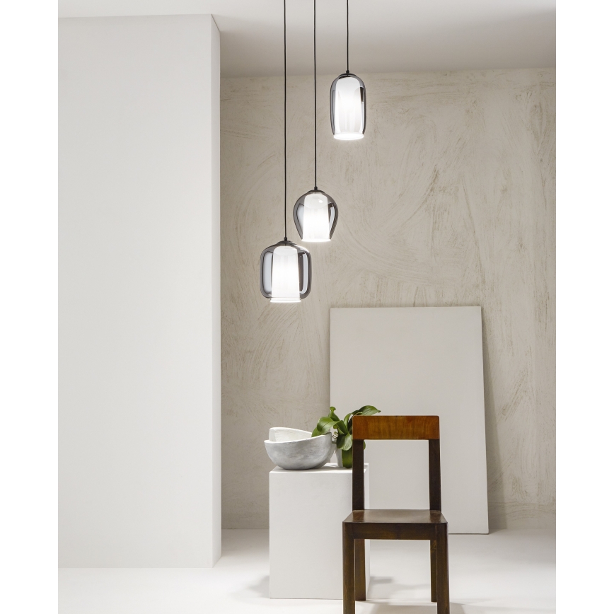Ondaluce - Visilica na sajli BONNIE 1xE27/15W/230V, prečnik 15,5 cm, crna/dimljeno-crna