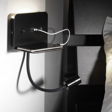 ONLI - LED fleksibilna lampica sa policom i USB punjenjem PLAK LED/5W/230V crna