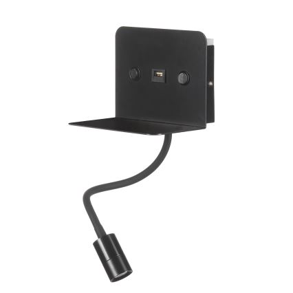 ONLI - LED fleksibilna lampica sa policom i USB punjenjem PLAK LED/5W/230V crna