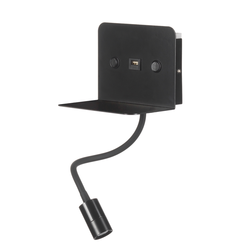 ONLI - LED fleksibilna lampica sa policom i USB punjenjem PLAK LED/5W/230V crna