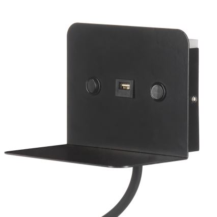 ONLI - LED fleksibilna lampica sa policom i USB punjenjem PLAK LED/5W/230V crna