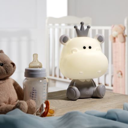 ONLI - LED prigušiva dečija noćna lampica PUPPIES LED/3W/230V 25 cm nilski konj/siva