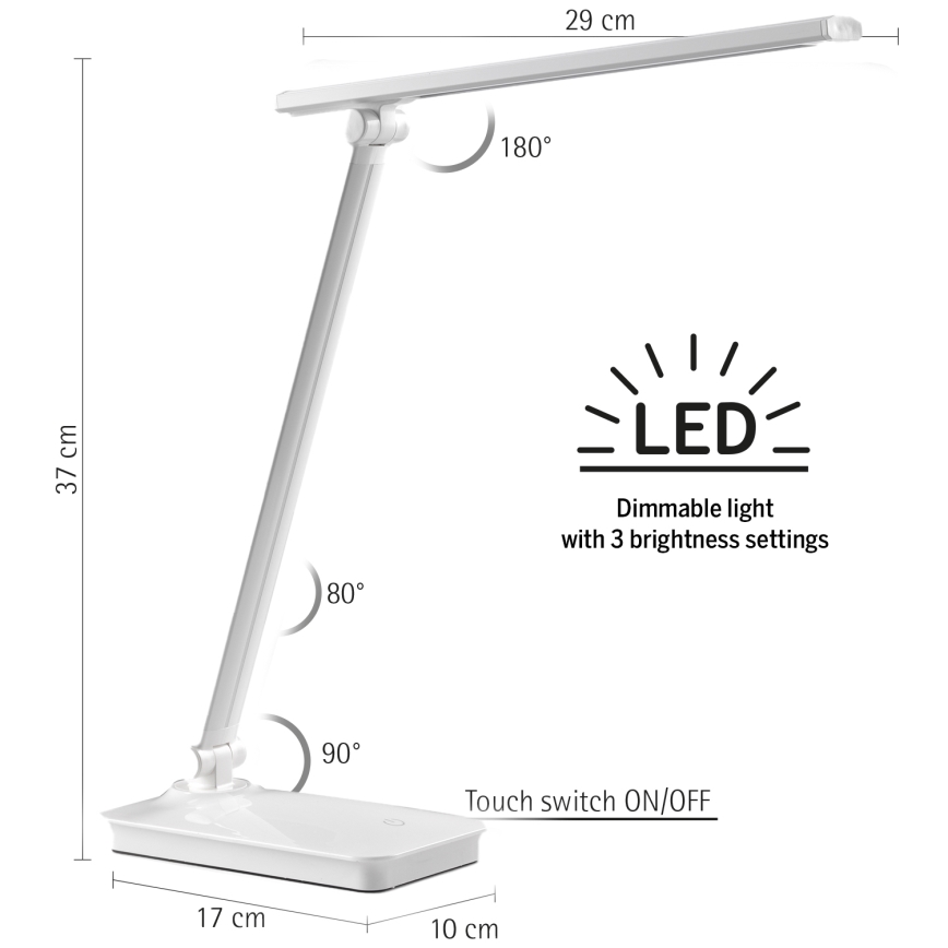 ONLI - LED prigušiva dodirna stona lampa sa USB priključkom DESKI LED/7W/230V 4000K bela