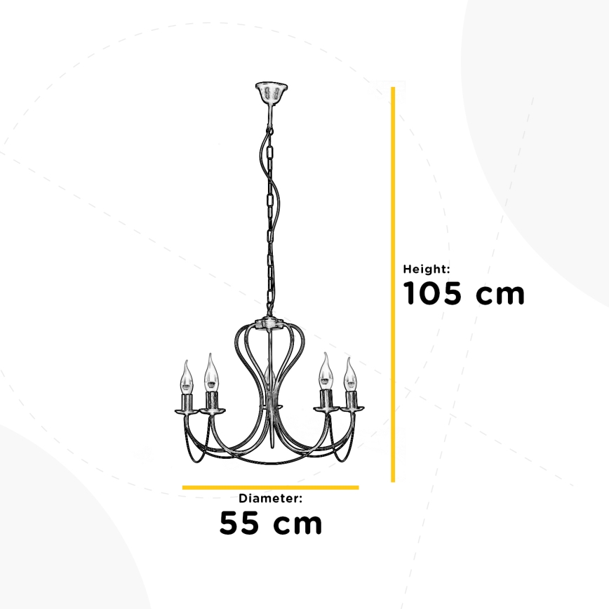 ONLI - Luster na lancu CANDELA 5xE14/6W/230V bela
