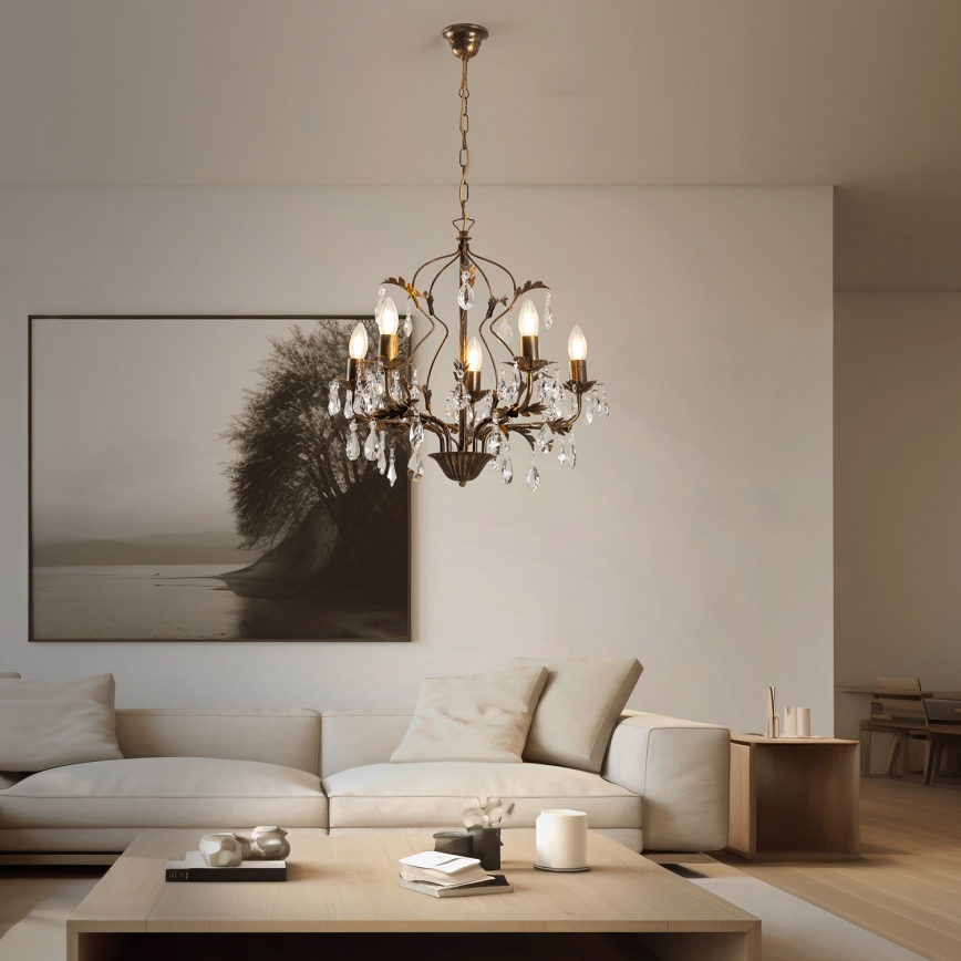 ONLI - Luster na lancu TERESA 5xE14/6W/230V bronzan
