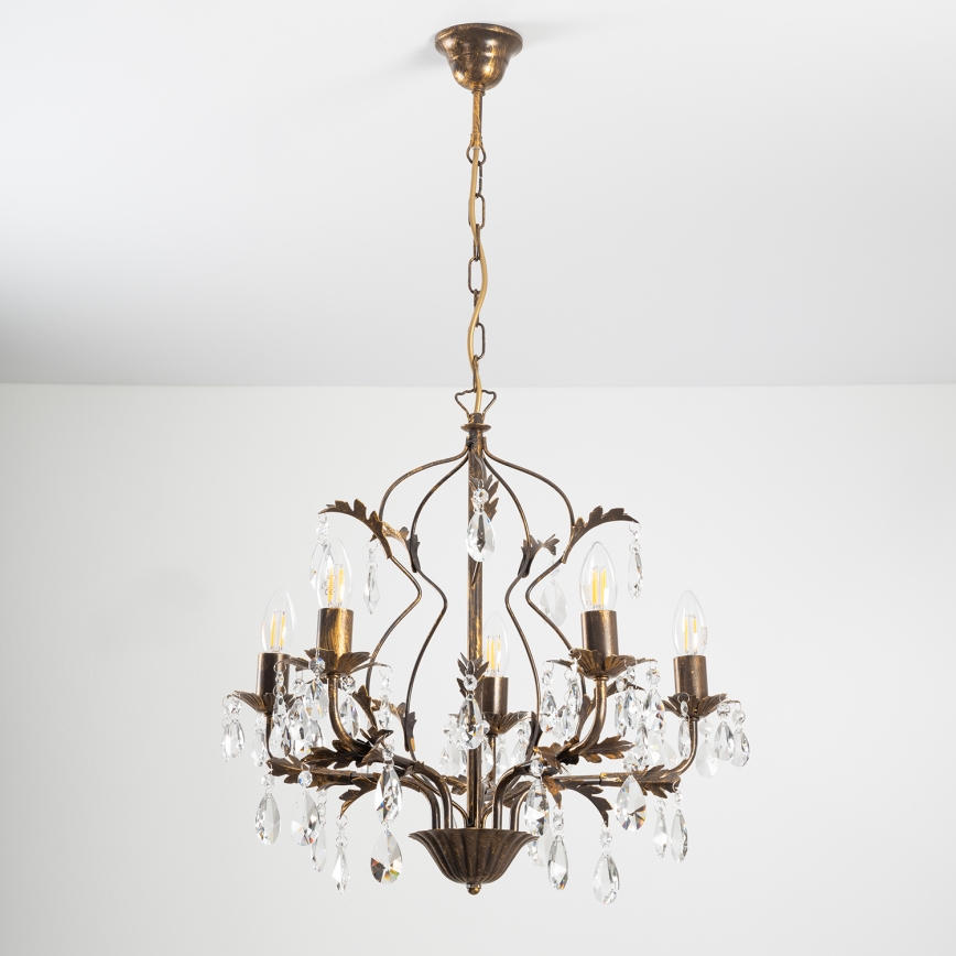 ONLI - Luster na lancu TERESA 5xE14/6W/230V bronzan