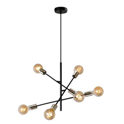 ONLI - Luster na sajli CROSS 6xE27/22W/230V crna/mesing