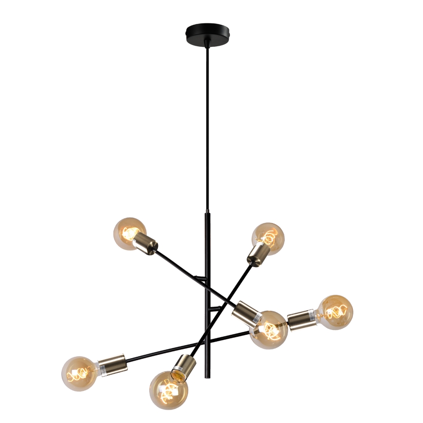 ONLI - Luster na sajli CROSS 6xE27/22W/230V crna/mesing