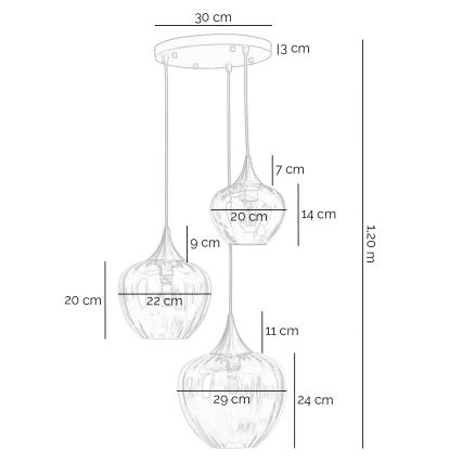 ONLI - Luster na sajli ELIDE 3xE27/15W/230V crna/bakarna