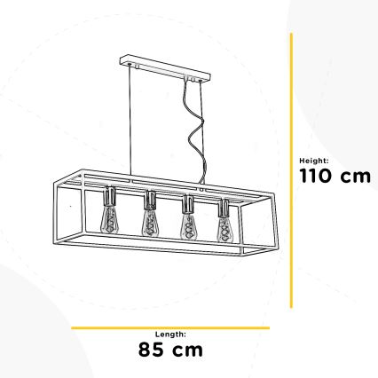 ONLI - Luster na sajli FLOKI 4xE27/15W/230V crna/bakarna