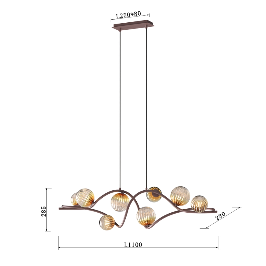 ONLI - Luster na sajli FRIDA 8xG9/10W/230V u boji bakra