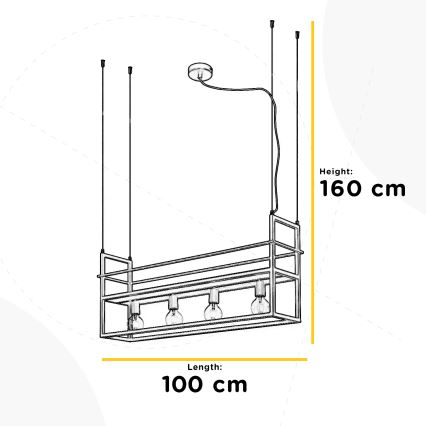 ONLI - Luster na sajli sa policom JEFFER 4xE27/22W/230V crna