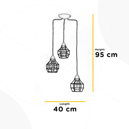 ONLI - Luster na sajli SPIDER 3xE27/15W/230V crna/braon