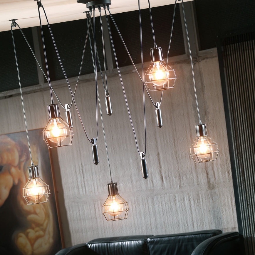 ONLI - Luster na sajli SPIDER 5xE27/15W/230V pauk crna