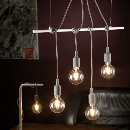 ONLI - Luster na sajli WIRE 4xE27/15W/230V siva/bela