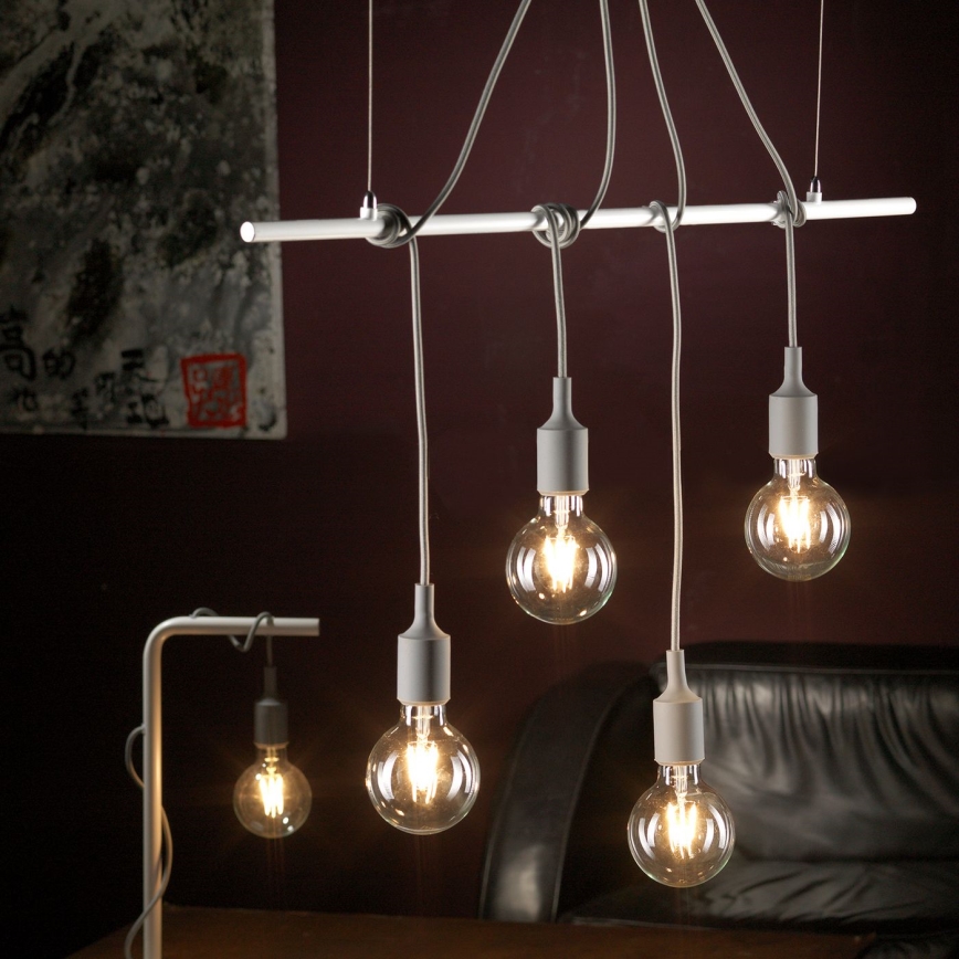 ONLI - Luster na sajli WIRE 4xE27/15W/230V siva/bela