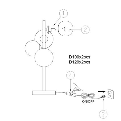ONLI - Stona lampa PALOMA 4xG9/10W/230V 48 cm crna/zadimljena
