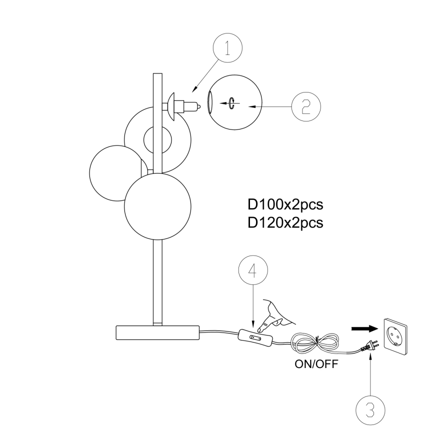 ONLI - Stona lampa PALOMA 4xG9/10W/230V 48 cm crna/zadimljena