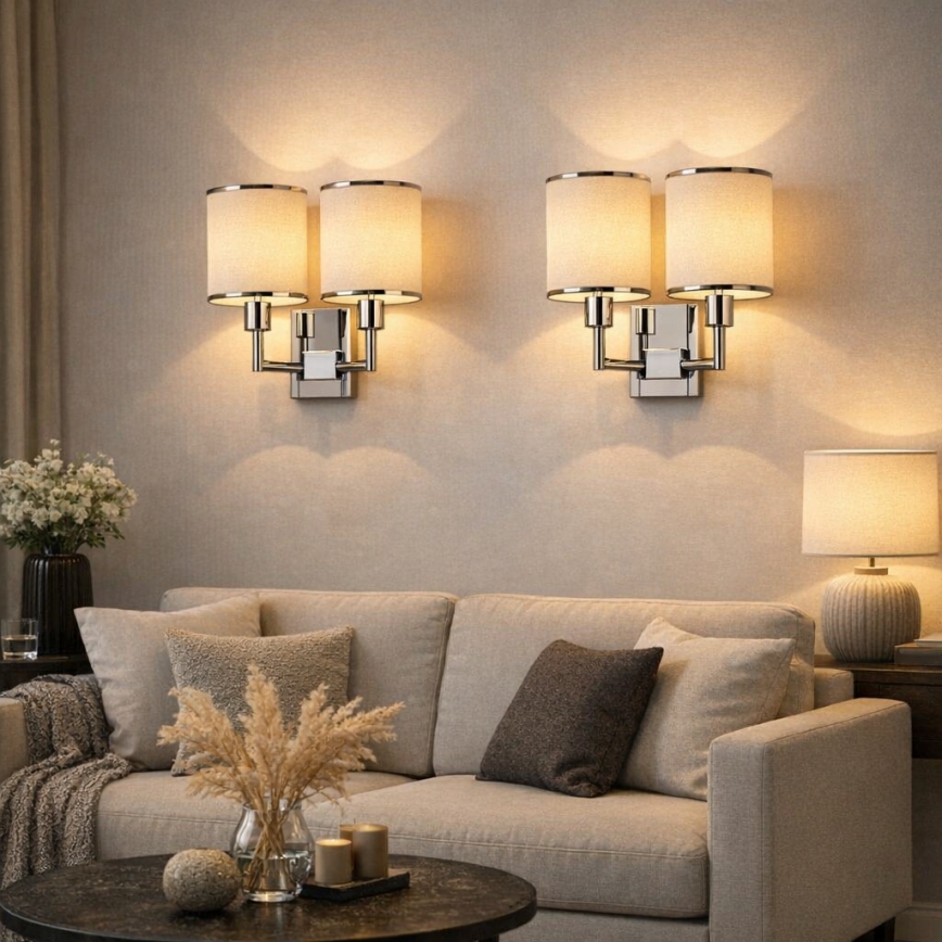 Open Design OR81497 - Zidna lampa CASA 2xE14/12W/230V sjajni hrom/krem