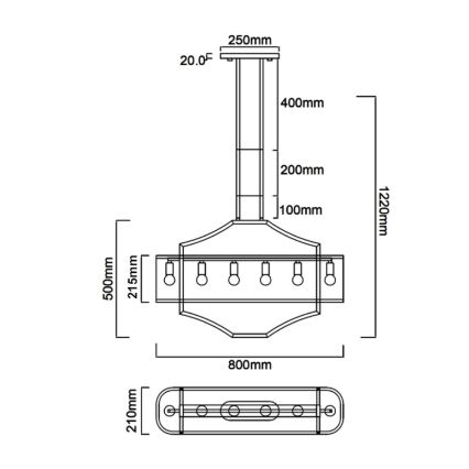 Open Design OR84849 - Luster na šipci GERDO OVALE 6xE14/12W/230V sjajni hrom/bela