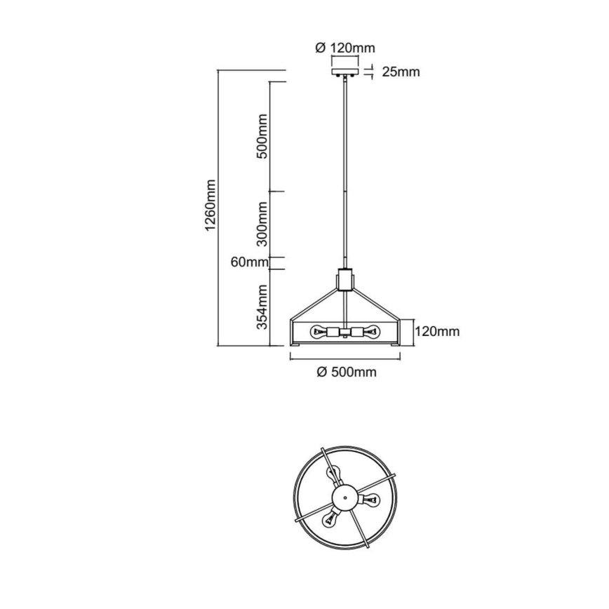 Open Design OR85624 - Luster na šipci DORETTO 4xE27/15W/230V prečnik 50 cm mat hrom/bela