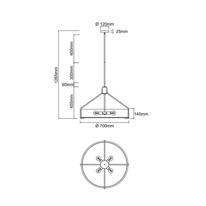 Open Design OR85679 - Luster na šipci DORETTO 6xE27/15W/230V prečnik 70 cm braon/bež