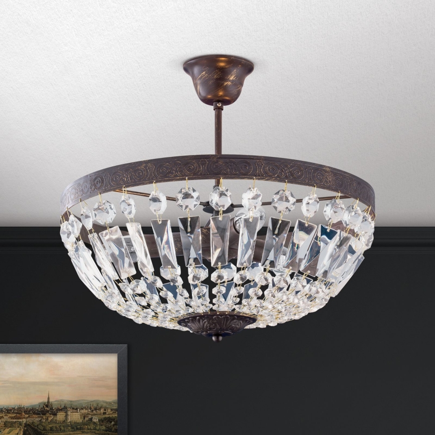 Kristalni luster na šipci ARILA 3xE14/40W/230V prečnik 40 cm braon/patina