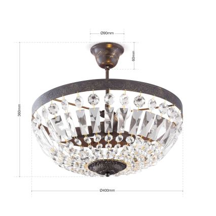 Kristalni luster na šipci ARILA 3xE14/40W/230V prečnik 40 cm braon/patina
