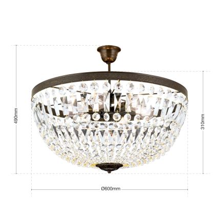 Kristalni luster na šipci ARILA 6xE27/60W/230V prečnik 60 cm braon/patina