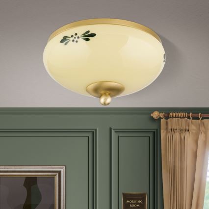 Plafonsko svetlo LANDHAUS 1xE27/60W/230V, prečnik 21 cm, mesing/bež